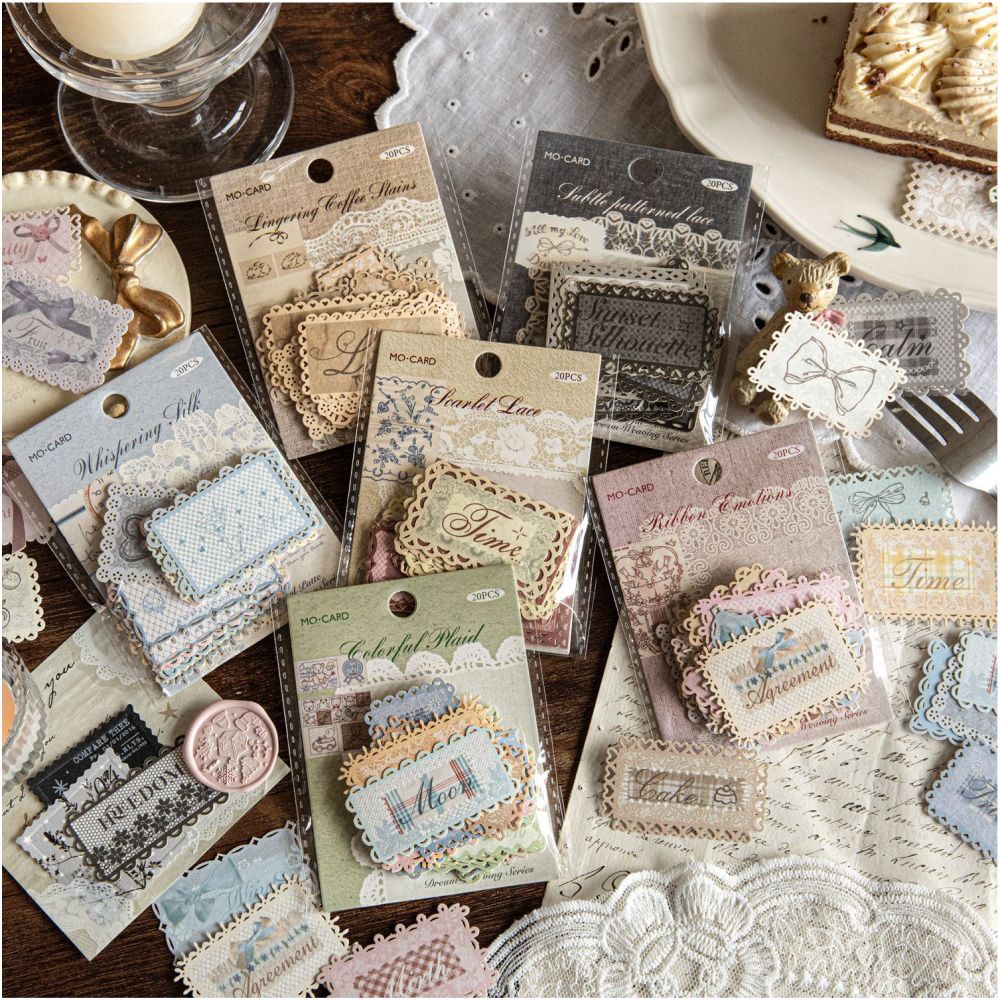 Dream Series Hollow Lace Label Paper Stickers 6 Styles 20 Pcs image 2