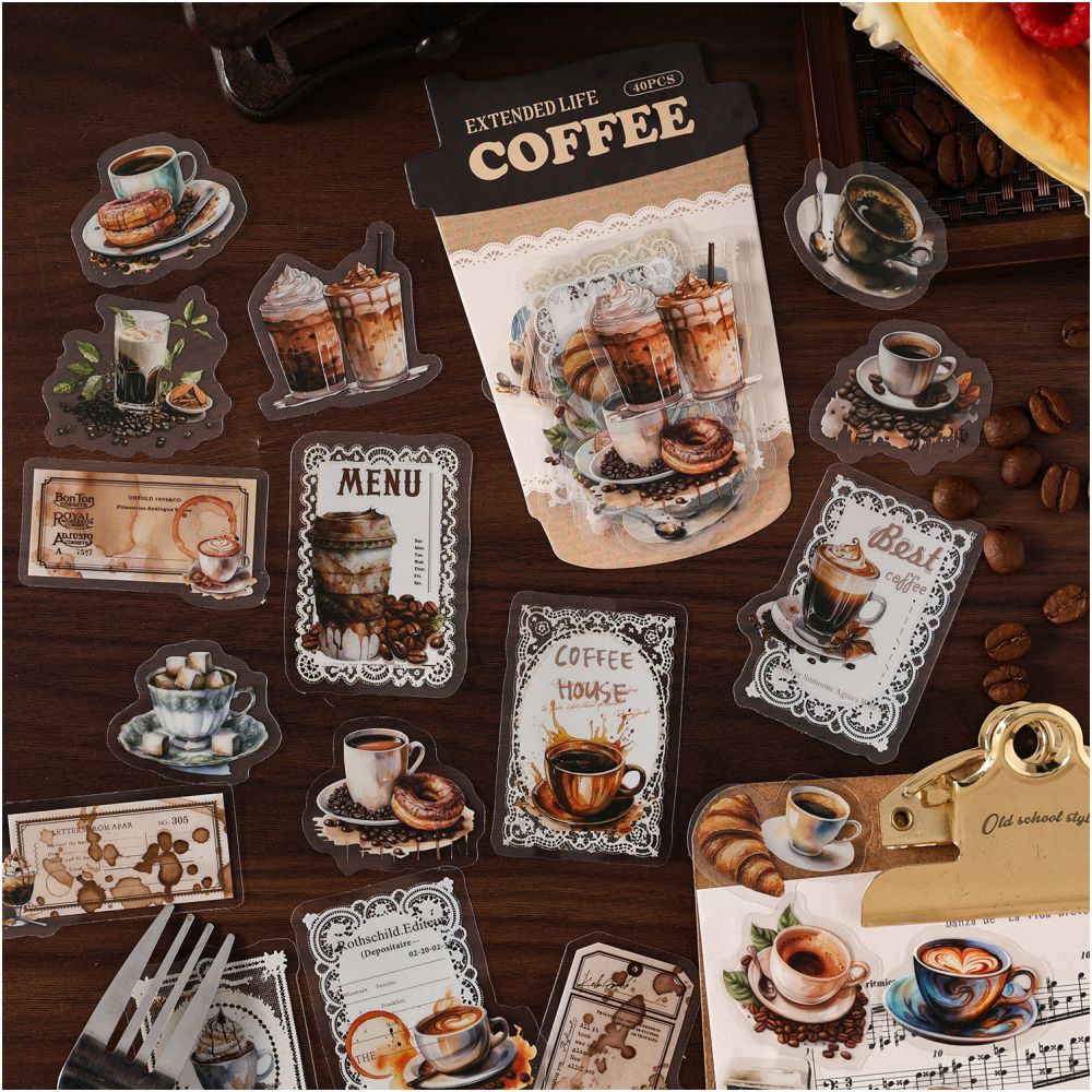 Dream Dance Lace Coffee Series PET Sticker Pack 40 Sheets 6 Styles image 0