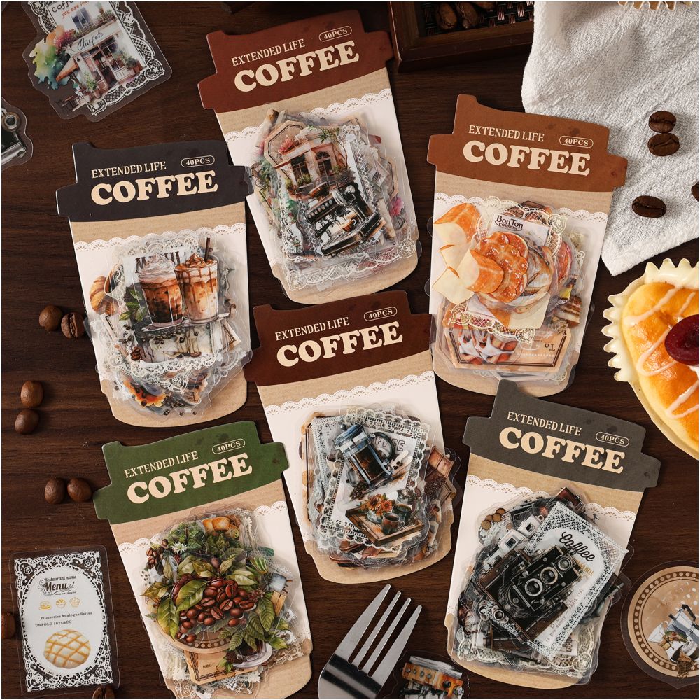 Dream Dance Lace Coffee Series PET Sticker Pack 40 Sheets 6 Styles image 1