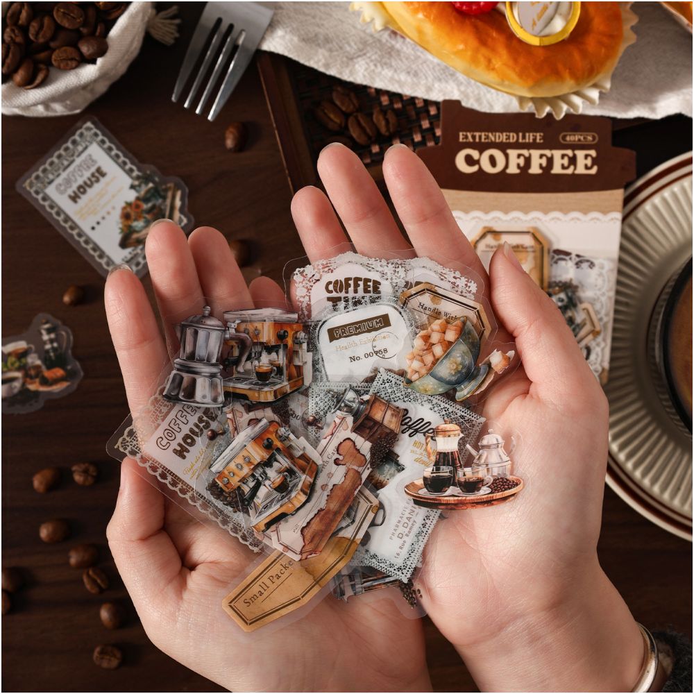 Dream Dance Lace Coffee Series PET Sticker Pack 40 Sheets 6 Styles image 3