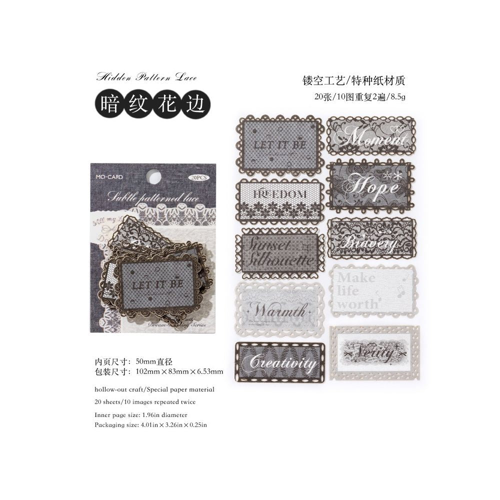 Dream Series Hollow Lace Label Paper Stickers 6 Styles 20 Pcs
