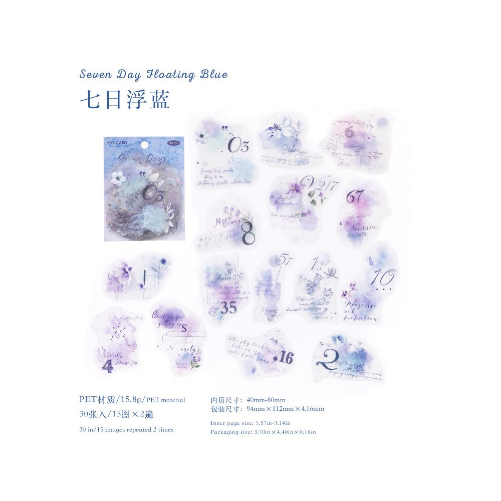 Multicolor Watercolor PET Stickers 4 Styles 30 Pcs