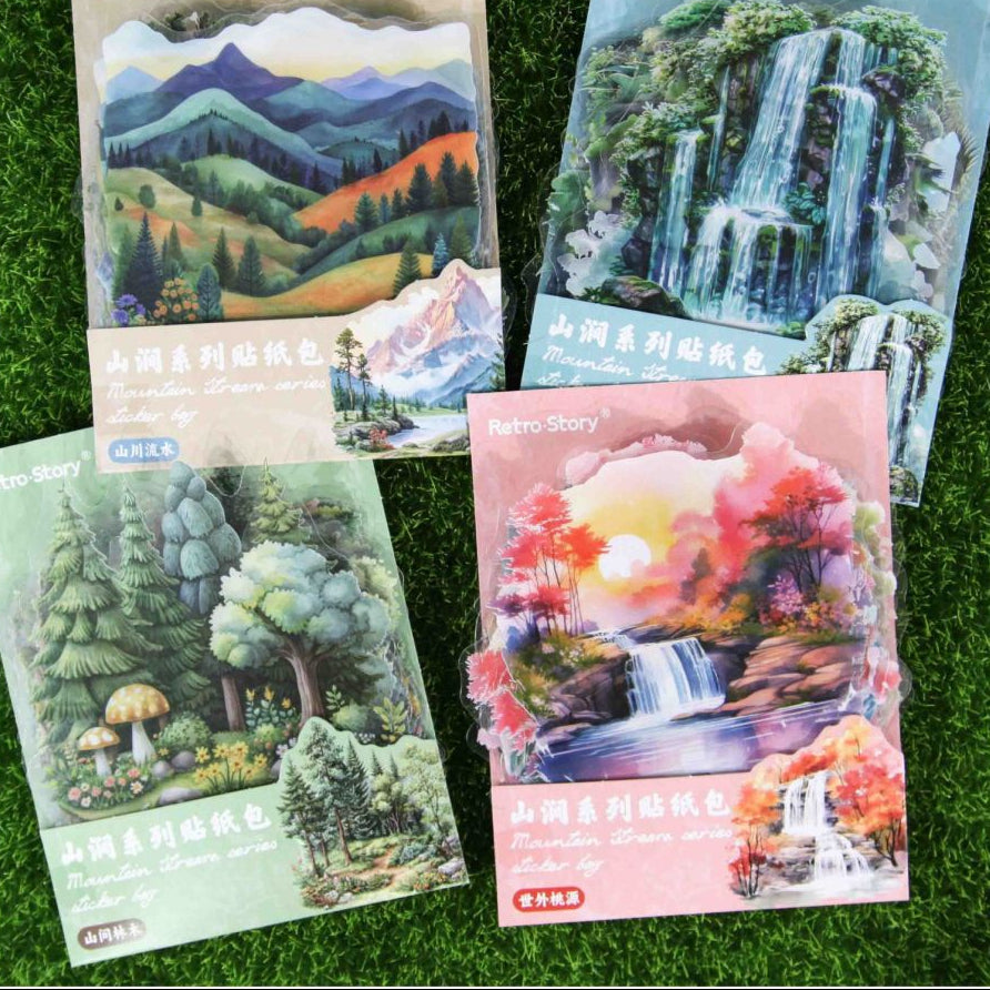 Mountain Series Forest Landscape PET Stickers 20 Sheets 4 Designs image 0