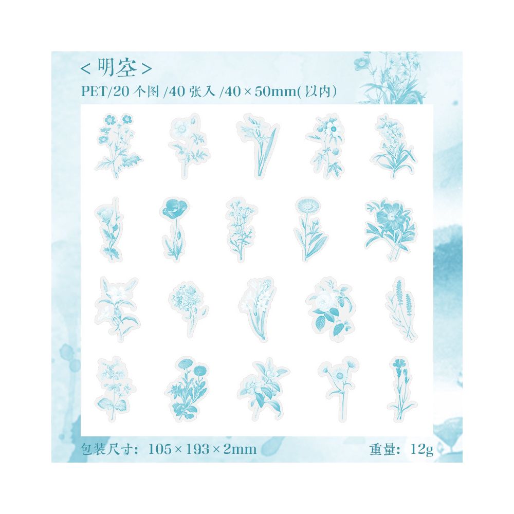 Flower Series PET Stickers 40 Sheets 6 Designs