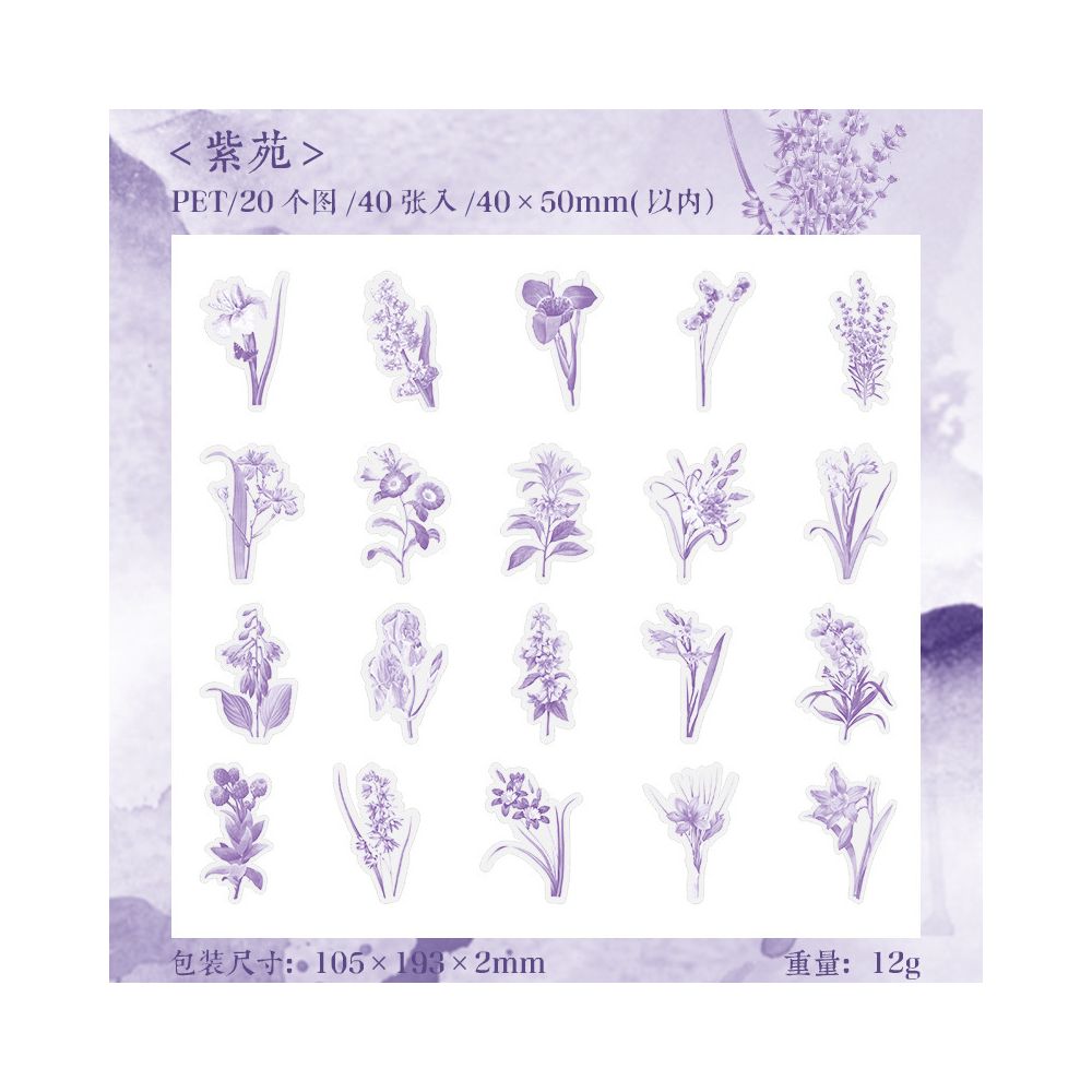 Flower Series PET Stickers 40 Sheets 6 Designs