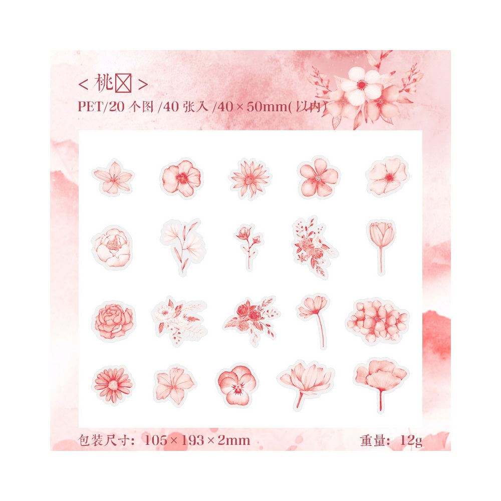 Flower Series PET Stickers 40 Sheets 6 Designs