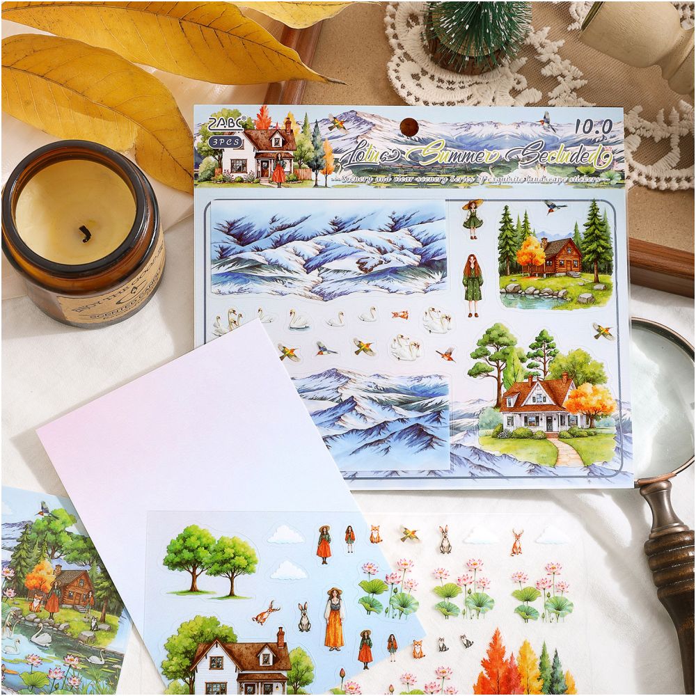 Gentle Breeze Series Landscape PET Stickers 3 Sheets 4 Designs image 1