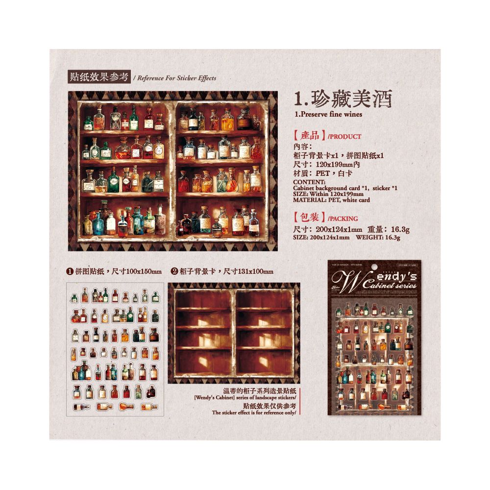 Retro Cabinet Series PET Stickers 2 sheets 4 designs