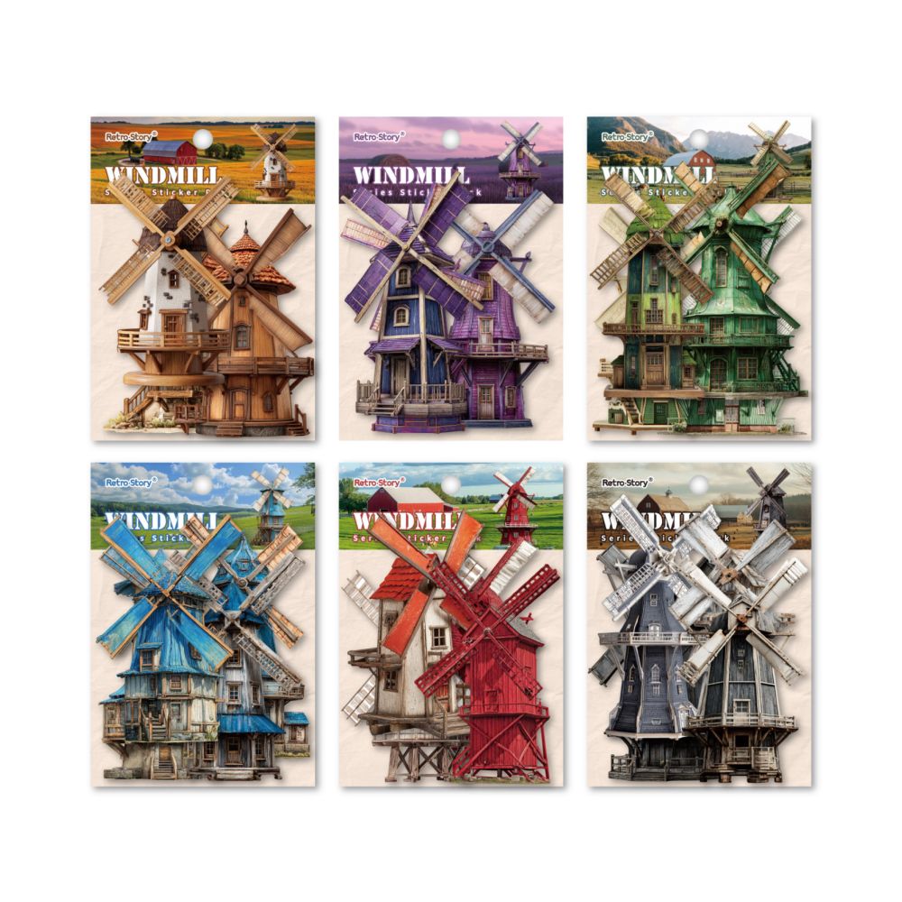 Retro Windmill Paper set 8 psc 6 designs image 4
