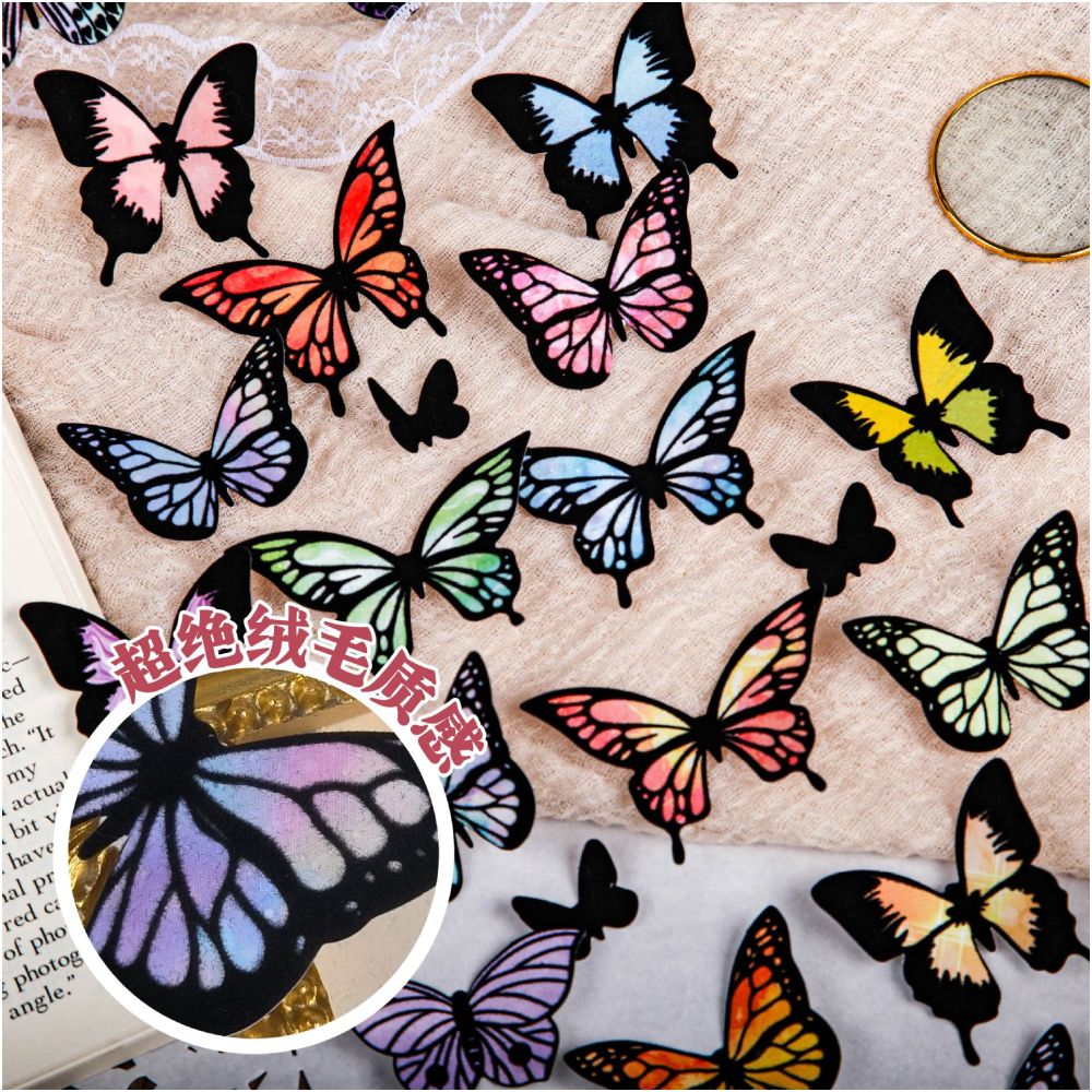 Flocked Butterfly Series Paper stickers 6 Designs 10psc image 0