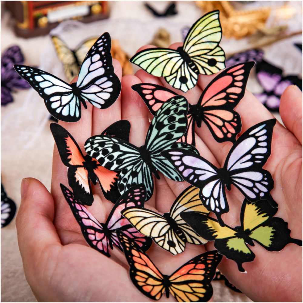 Flocked Butterfly Series Paper stickers 6 Designs 10psc image 1