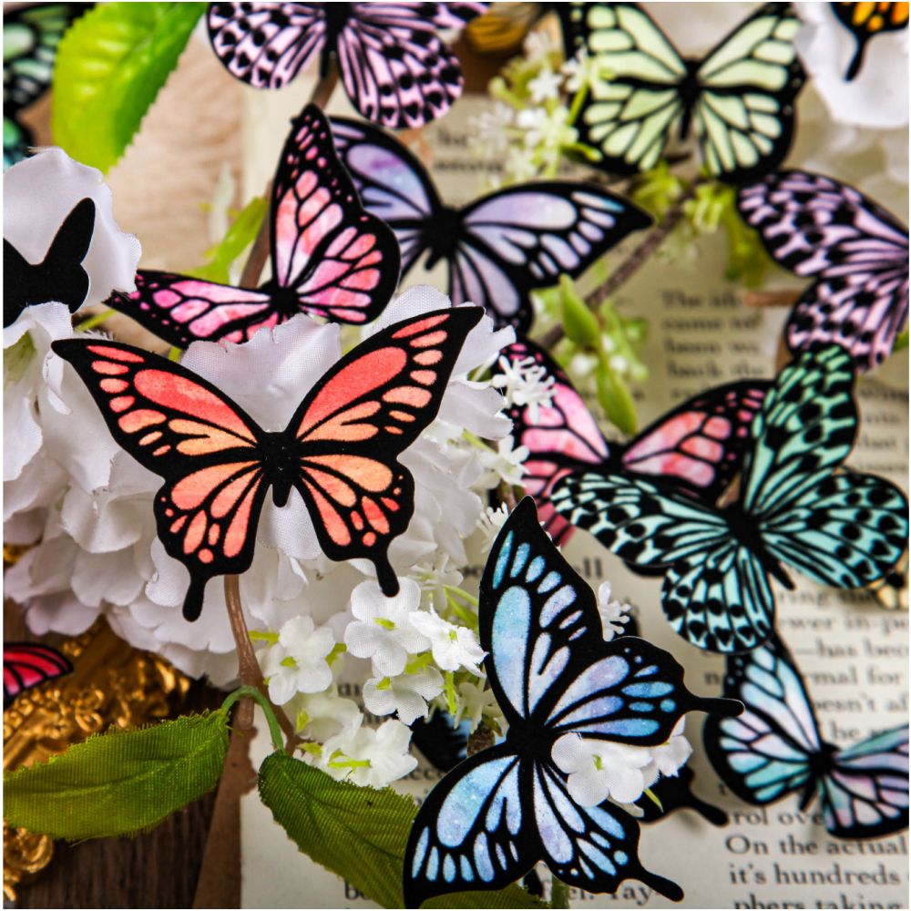 Flocked Butterfly Series Paper stickers 6 Designs 10psc image 2