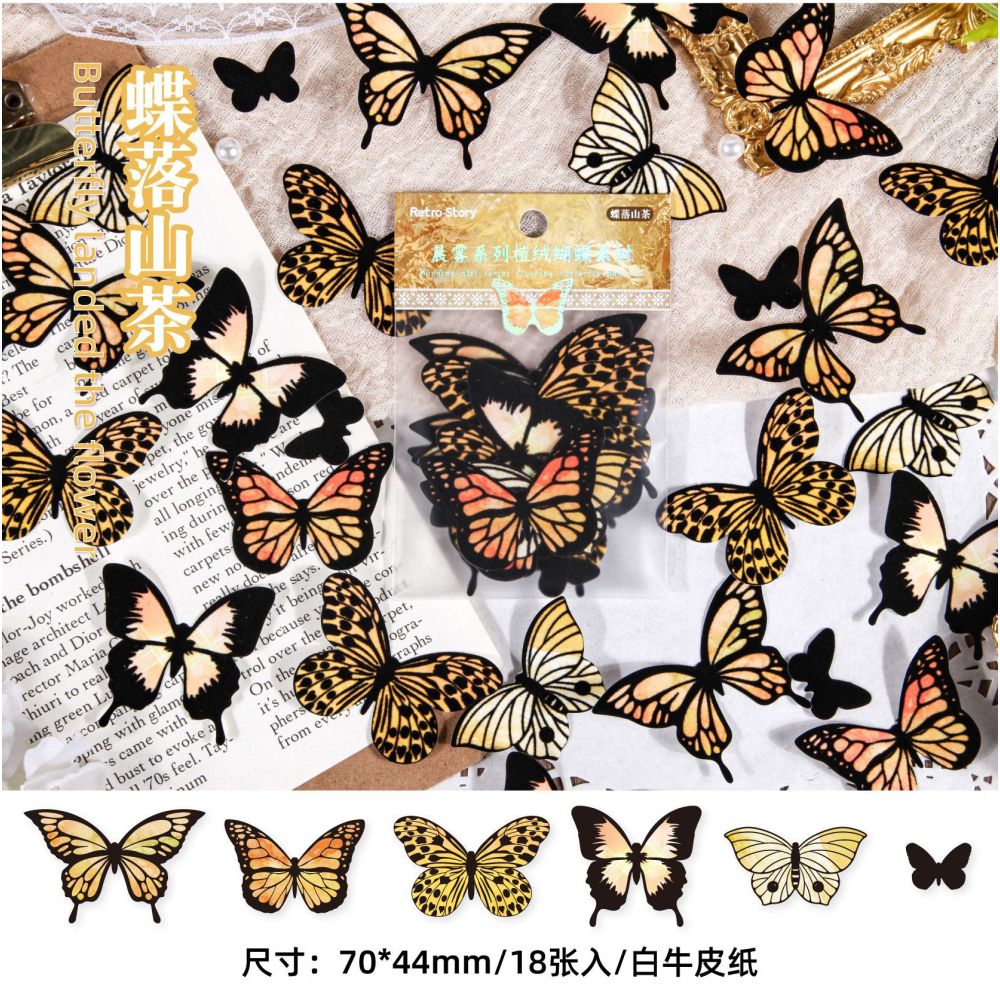 Flocked Butterfly Series Paper stickers 6 Designs 10psc