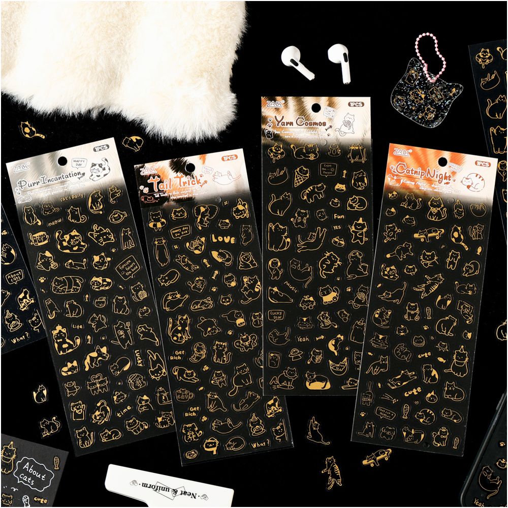 Cat s Fun Story Gold Foil Pet Stickers 4 variants image 0