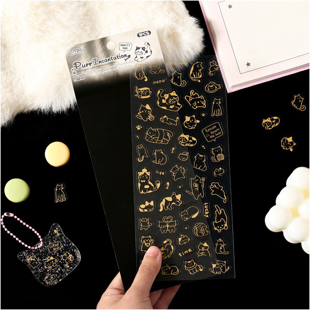 Cat s Fun Story Gold Foil Pet Stickers 4 variants image 1