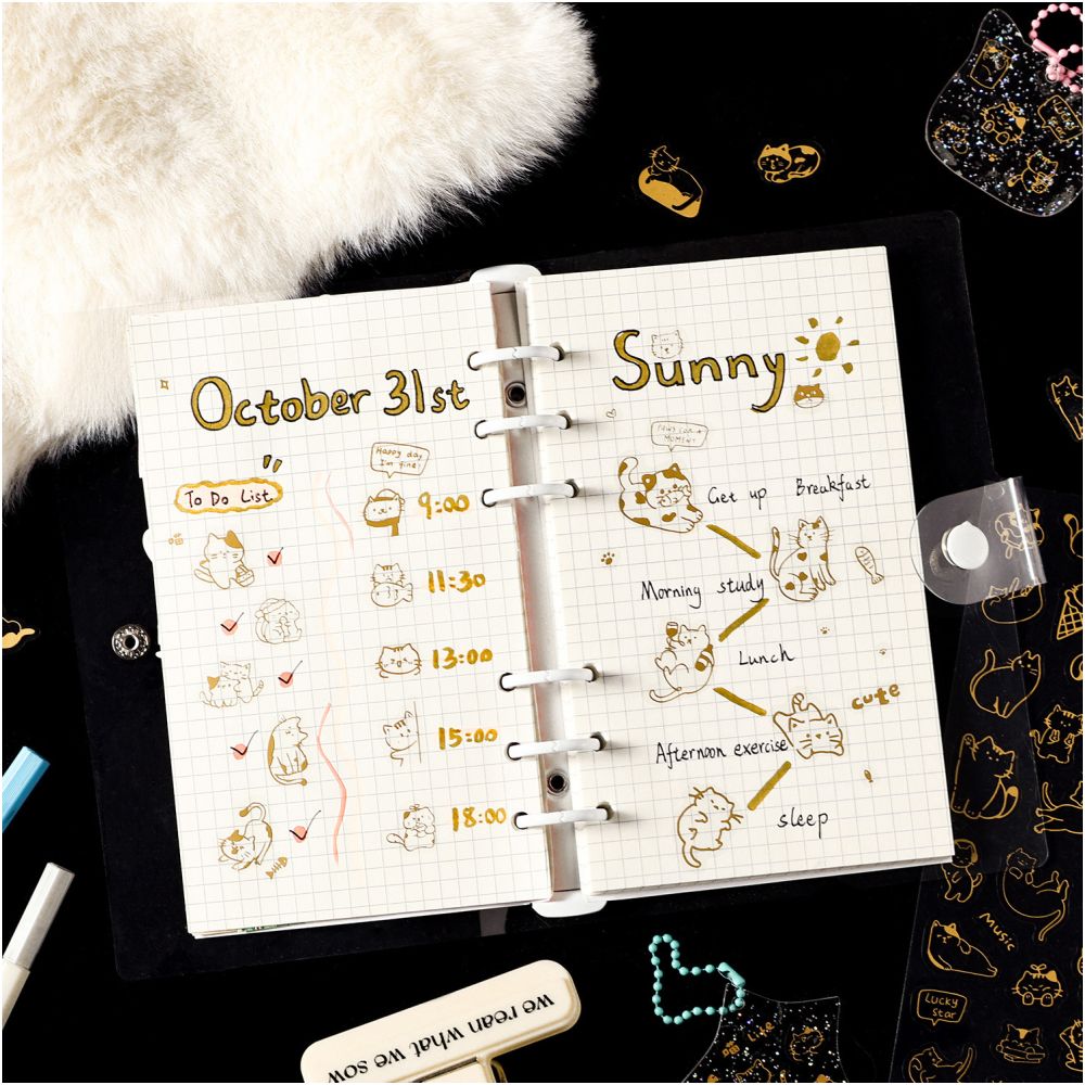 Cat s Fun Story Gold Foil Pet Stickers 4 variants image 2