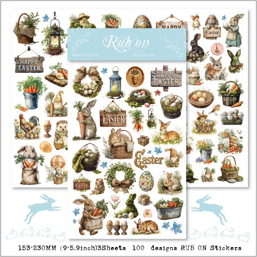 Happy Easter Rabbit House Rub on Stickers 3 sheets