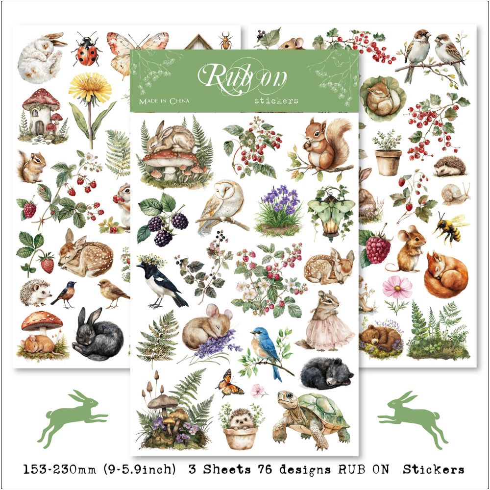 Rabbit Home Collage Rub on Stickers 3 Sheets
