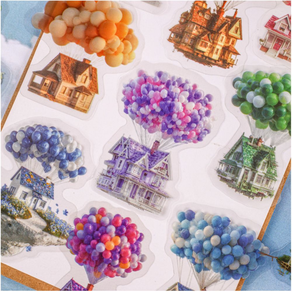 Vintage Hot Air Balloon Theme PET stickers 16 Sheets 6 Designs image 0