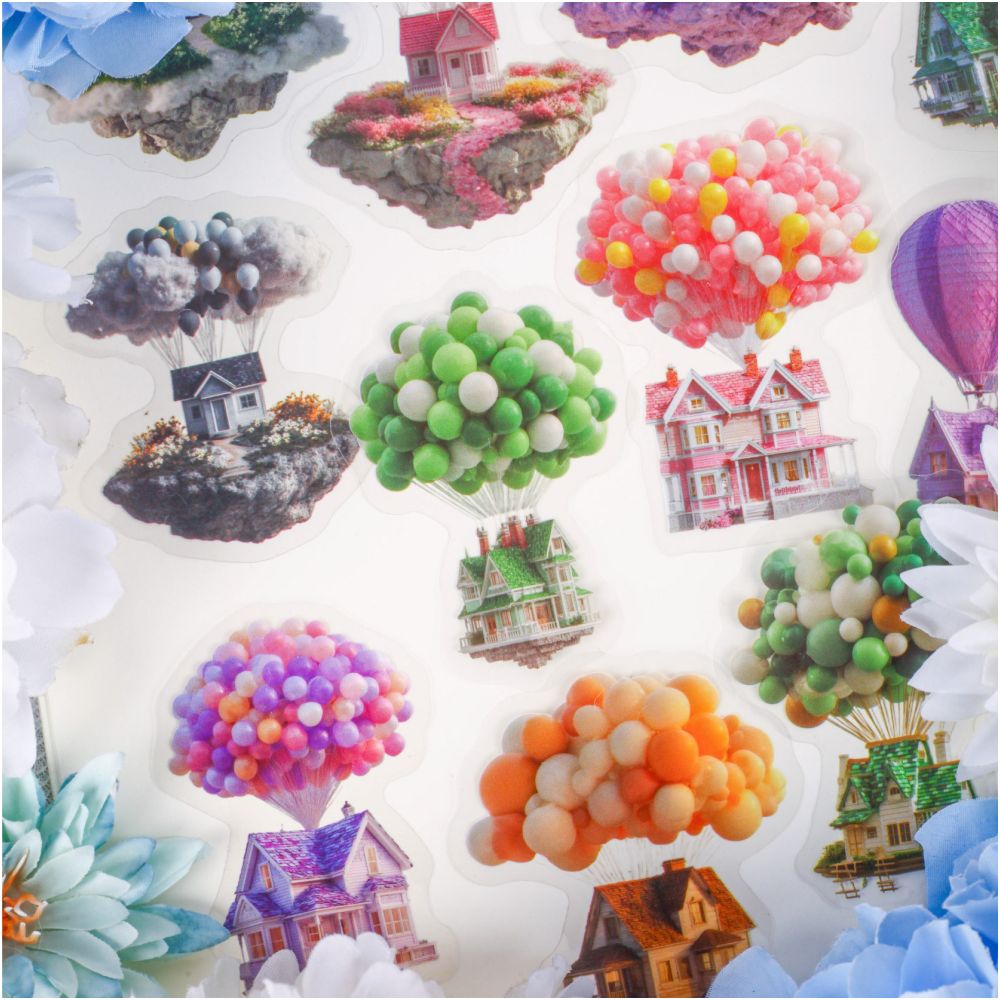 Vintage Hot Air Balloon Theme PET stickers 16 Sheets 6 Designs image 1