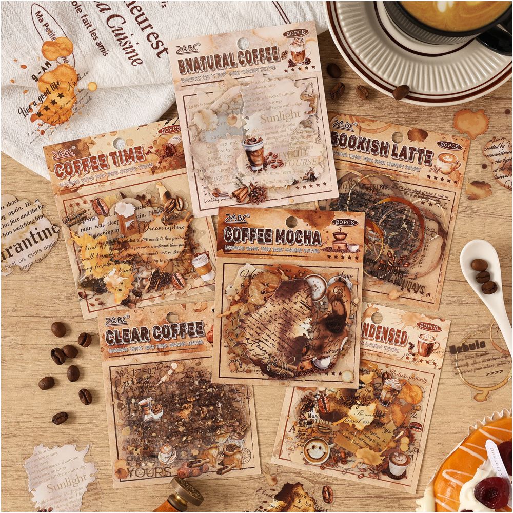 Coffee Aroma Series PET Stickers 20 Sheets 6 Designs image 0