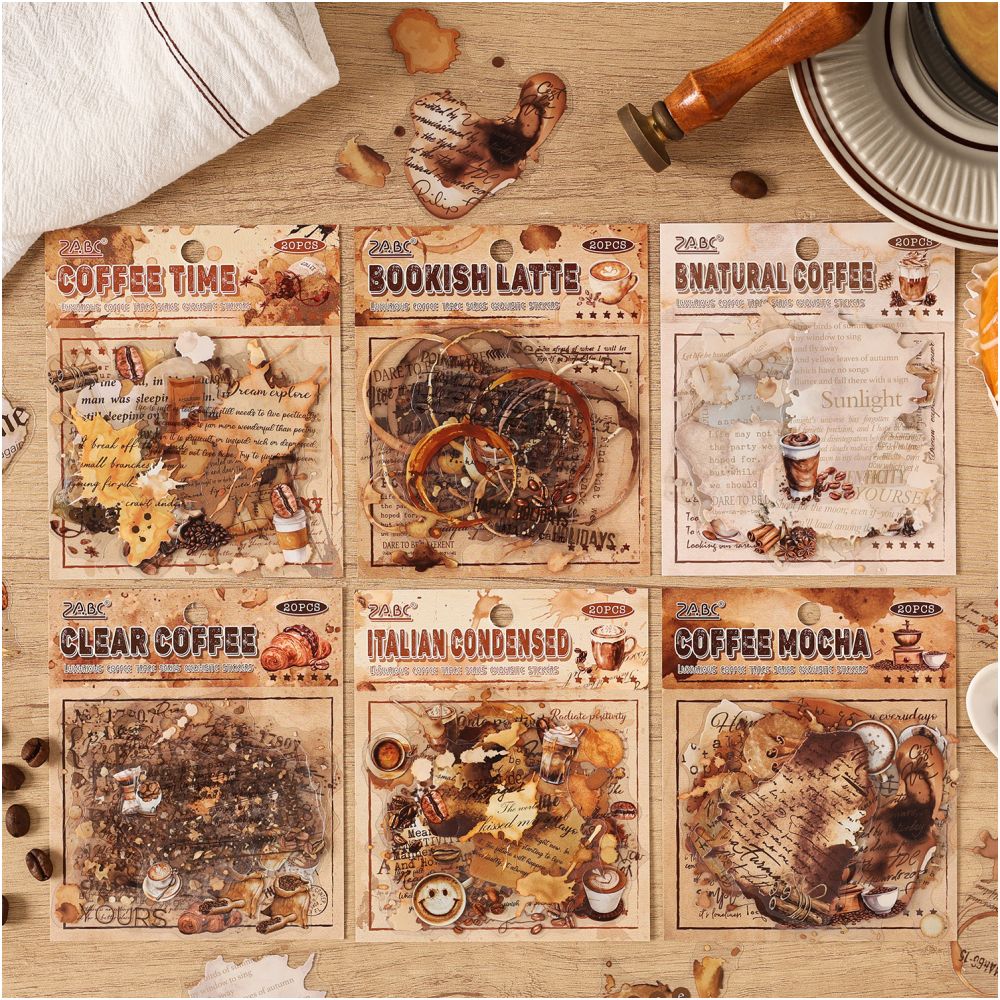 Coffee Aroma Series PET Stickers 20 Sheets 6 Designs image 1