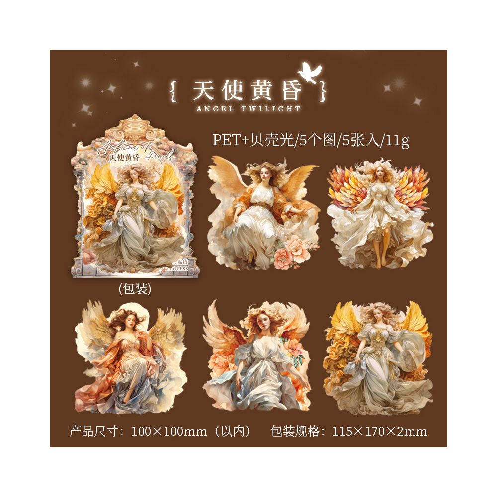 Angels Series Character PET Stickers 6 Styles 5 Pcs