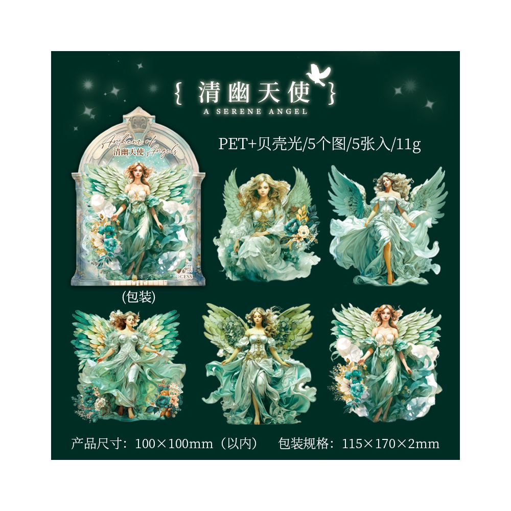 Angels Series Character PET Stickers 6 Styles 5 Pcs