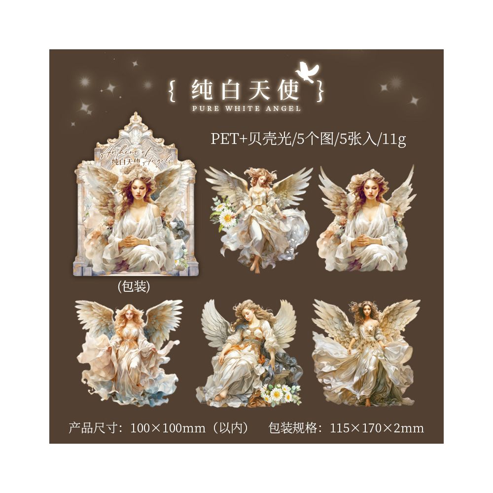 Angels Series Character PET Stickers 6 Styles 5 Pcs