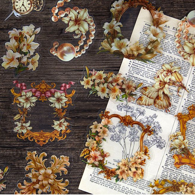 Vintage Floral Border Decorative PET Stickers 6 Designs 20 Pcs image 1