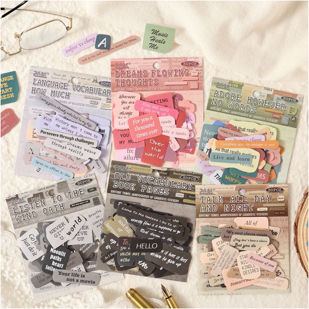 Vintage English Phrases Series paper Stickers 50 psc 6 Designs image 0