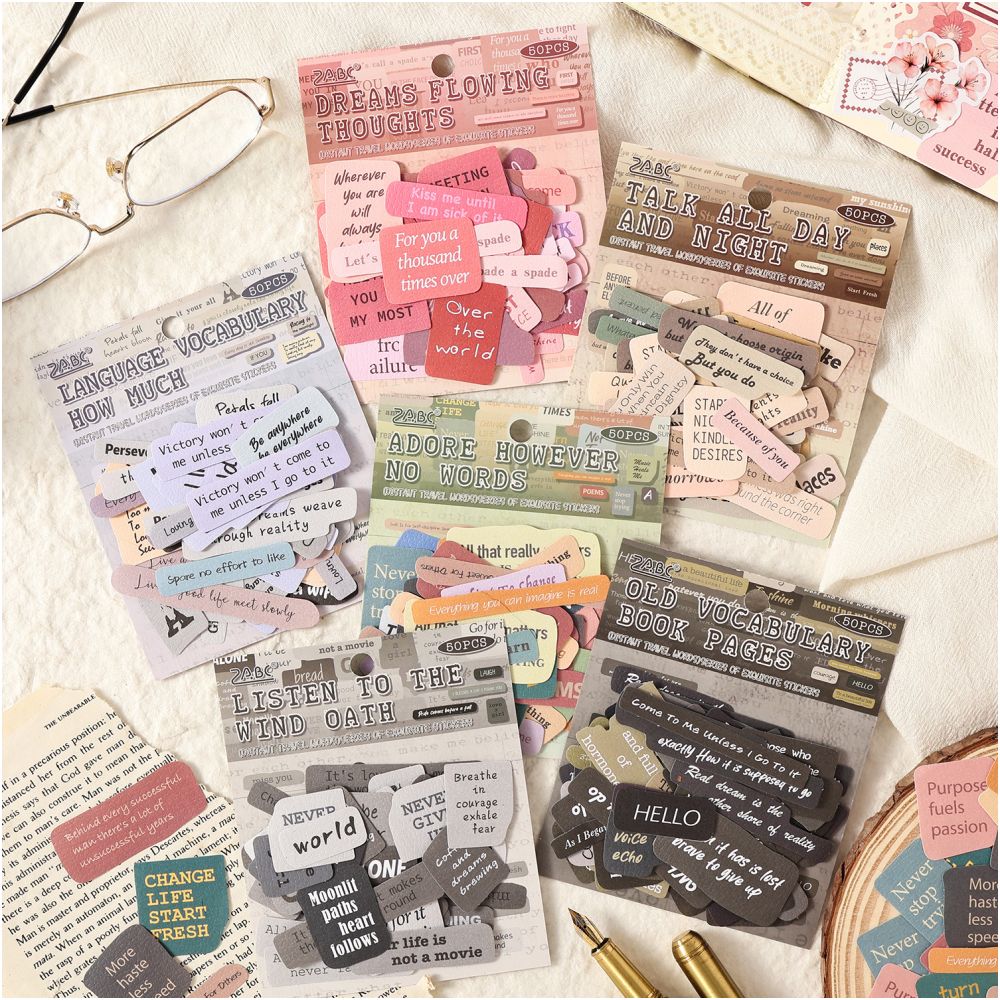 Vintage English Phrases Series paper Stickers 50 psc 6 Designs image 1