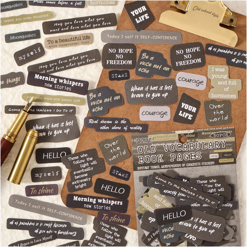 Vintage English Phrases Series paper Stickers 50 psc 6 Designs image 3