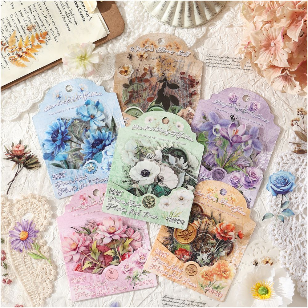 Poetry and Floral Series PET Stickers 6 Designs 40 Pcs image 0