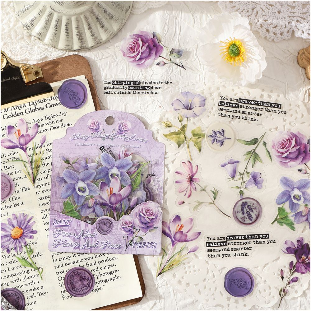 Poetry and Floral Series PET Stickers 6 Designs 40 Pcs image 1