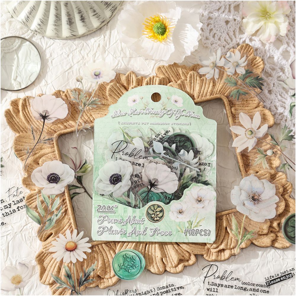 Poetry and Floral Series PET Stickers 6 Designs 40 Pcs image 2