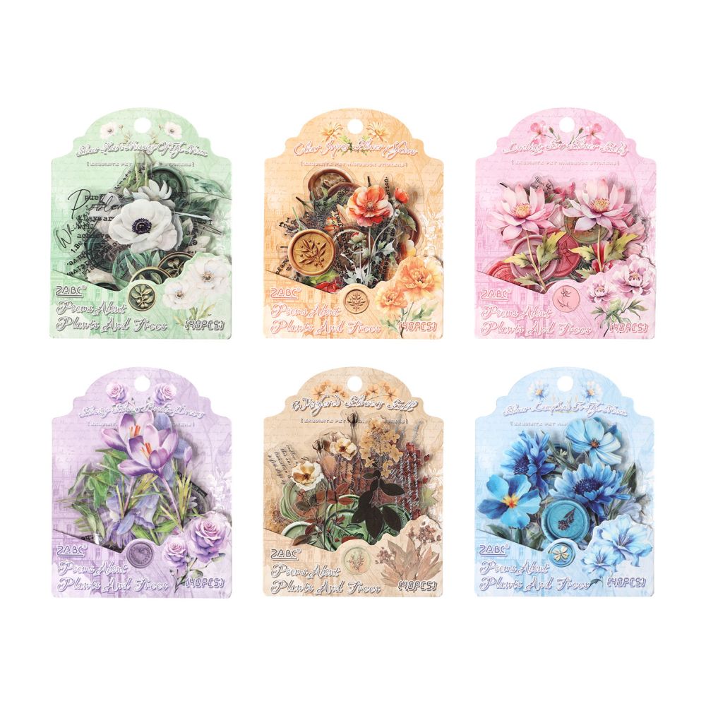 Poetry and Floral Series PET Stickers 6 Designs 40 Pcs image 4