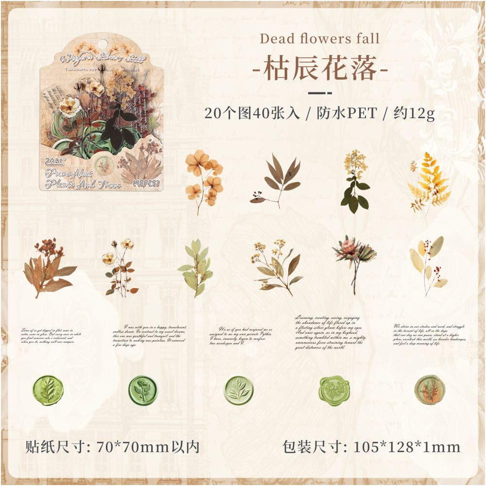 Poetry and Floral Series PET Stickers 6 Designs 40 Pcs