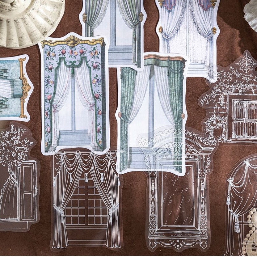 Lace Window Series Vintage PET Paper Stickers 6 Designs 10 Sheets image 1