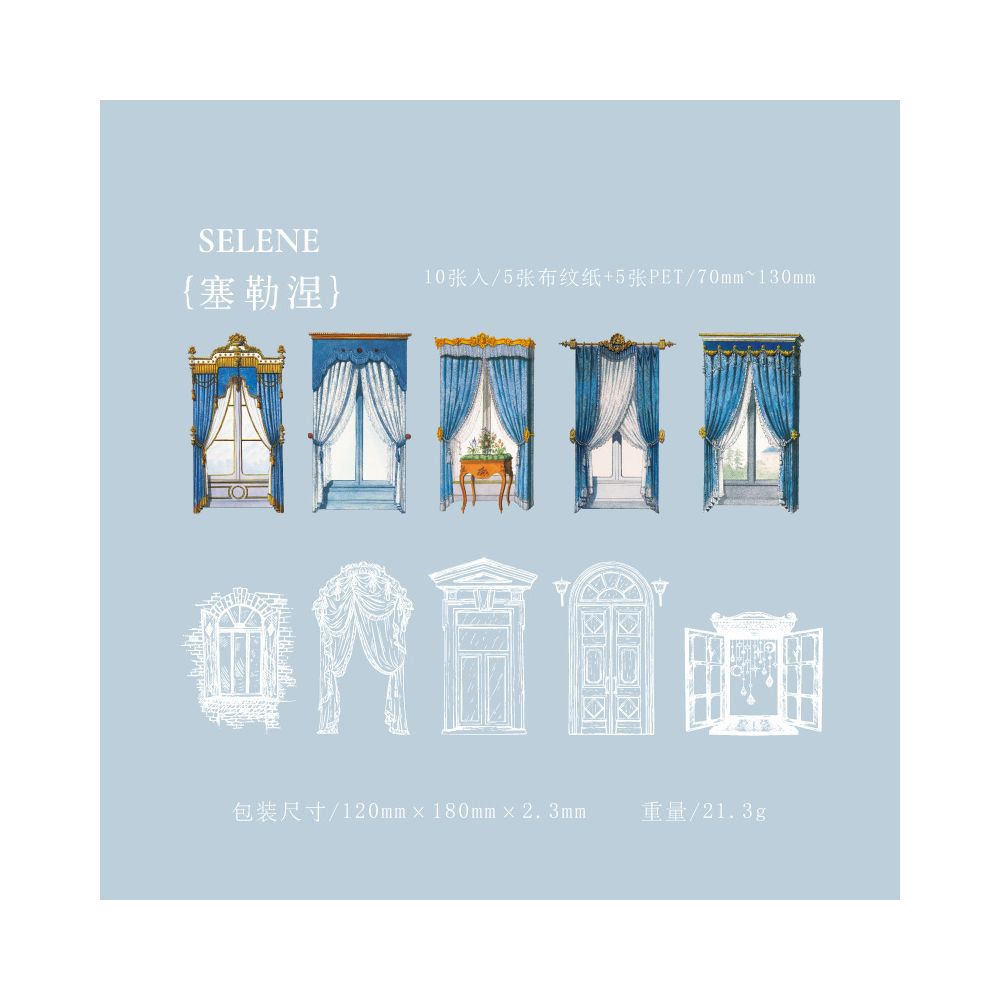 Lace Window Series Vintage PET Paper Stickers 6 Designs 10 Sheets