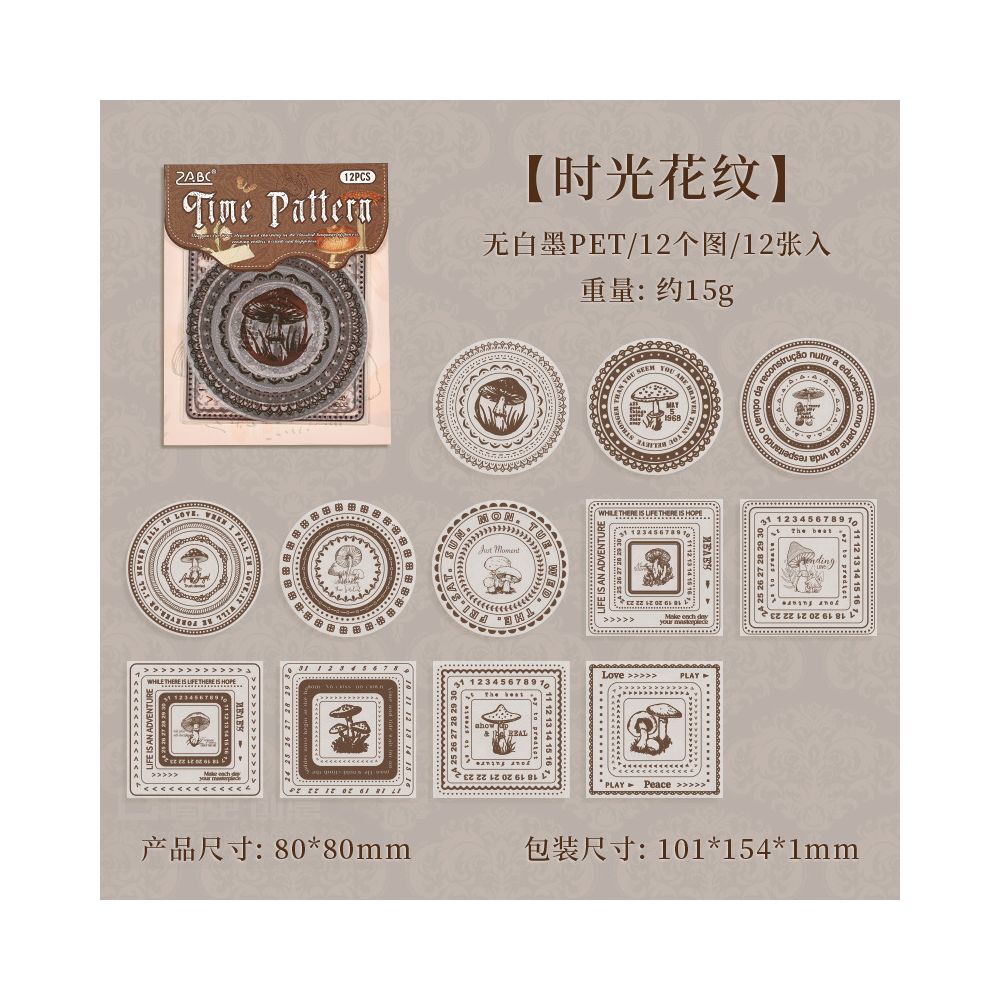 Floral wreath PET stickers 6 Styles 12 Pcs