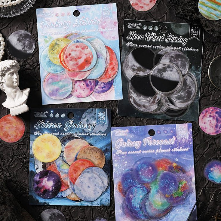 Starry Night Moon PET Sticker Pack 4 Styles 40 Pcs image 0