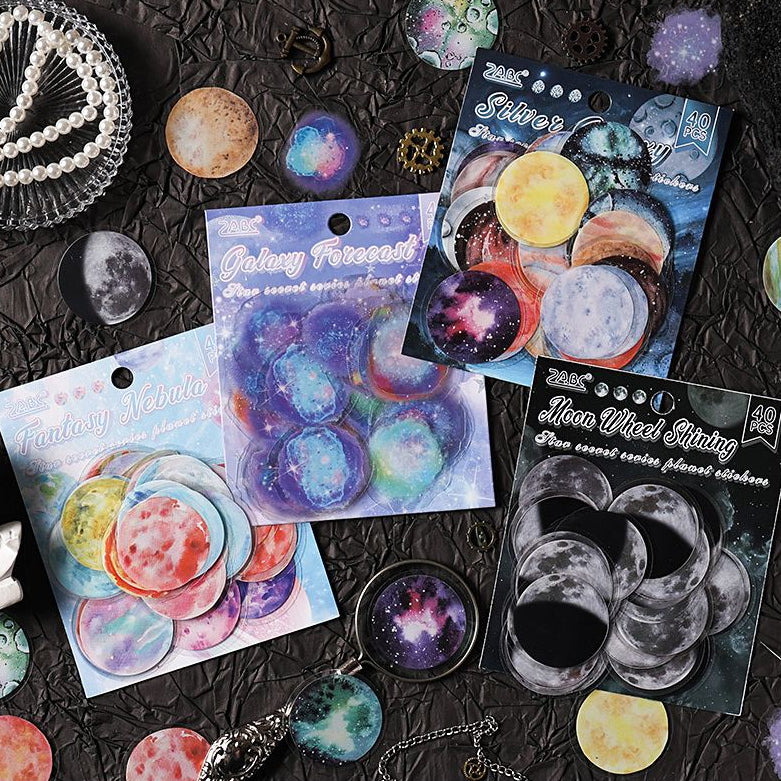 Starry Night Moon PET Sticker Pack 4 Styles 40 Pcs image 1
