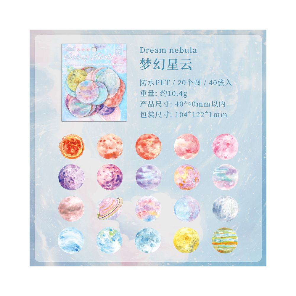 Starry Night Moon PET Sticker Pack 4 Styles 40 Pcs