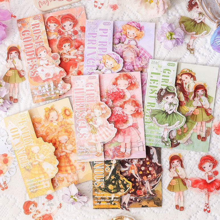 Elegant and serene cute character PET stickers 6 Styles 12 Pcs image 1