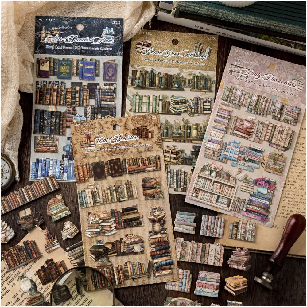 Vintage House Book Series Hard Card Stickers 2 Sheets 4 Designs image 1