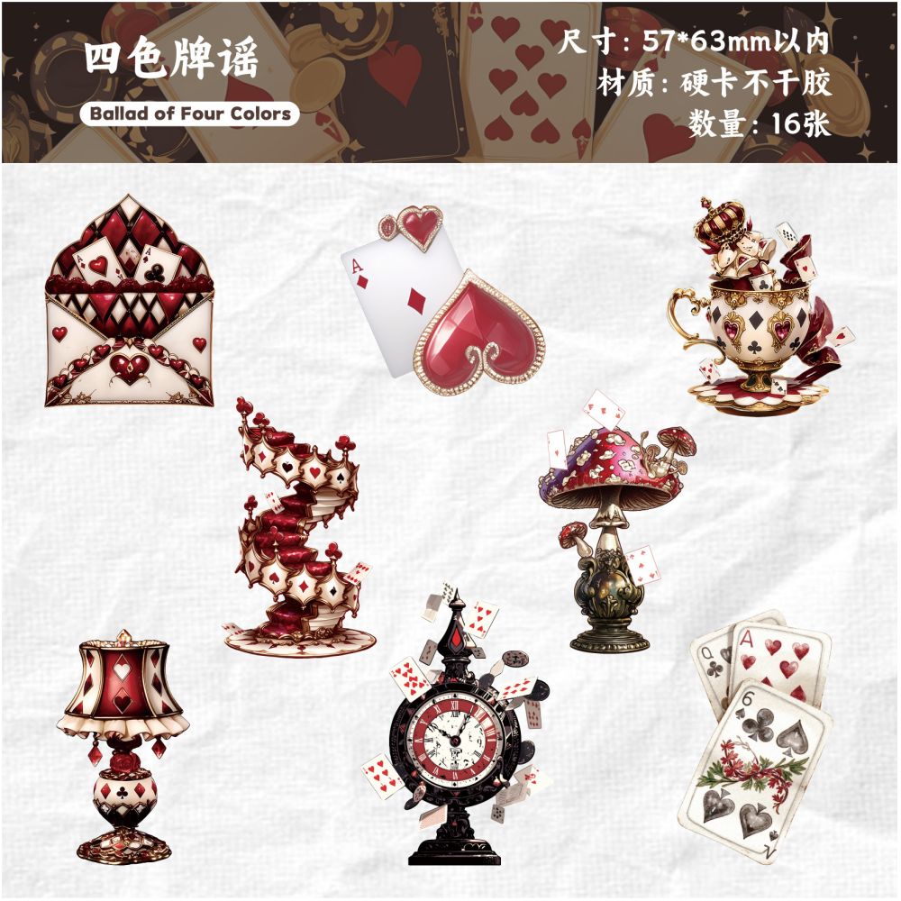 Playing Card Series Floral Theme Paper Stickers 6 Styles