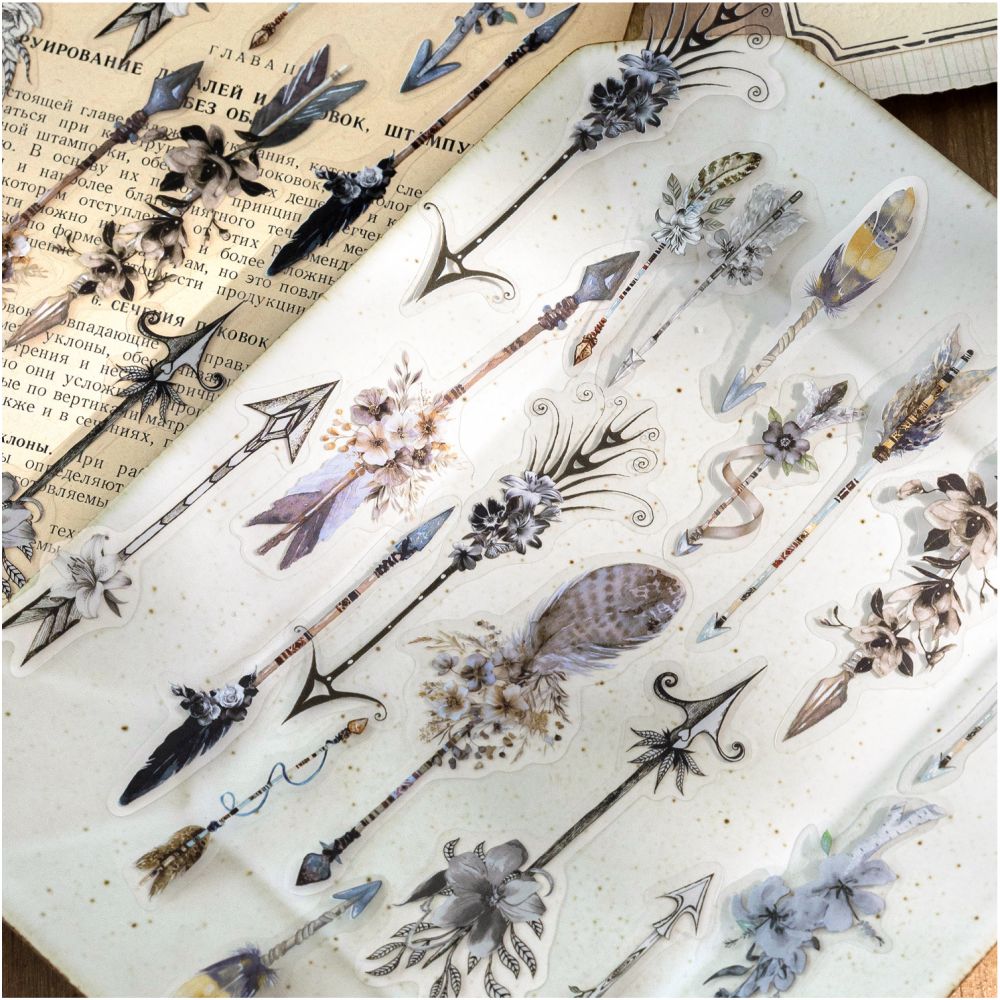 Vintage Feather Pattern PET Stickers 30psc 6 variants image 1
