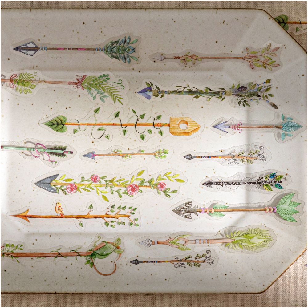 Vintage Feather Pattern PET Stickers 30psc 6 variants image 2