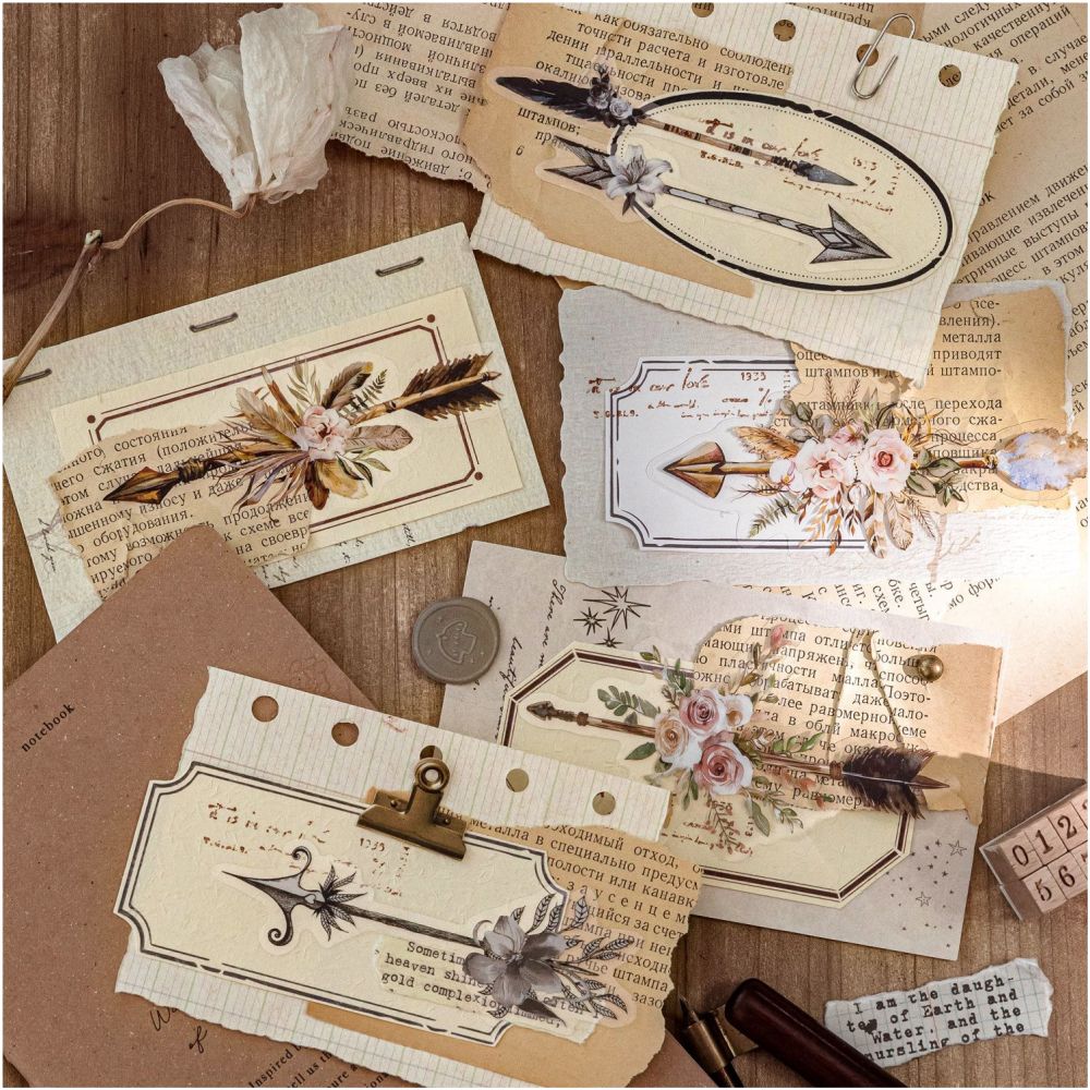 Vintage Feather Pattern PET Stickers 30psc 6 variants image 3